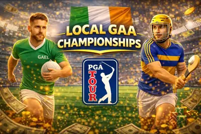 Local Gaelic football and hurling betting options with Irish flag and PGA Tour