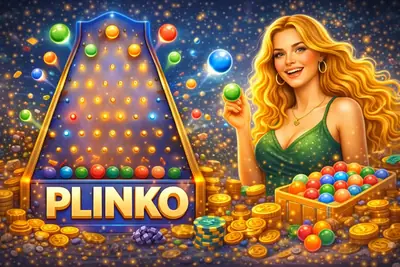Colorful Plinko ball drop game with multiplier pegs and coin rewards