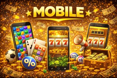 Diverse mobile casino games including slots cards bingo and puzzle games on smartphones